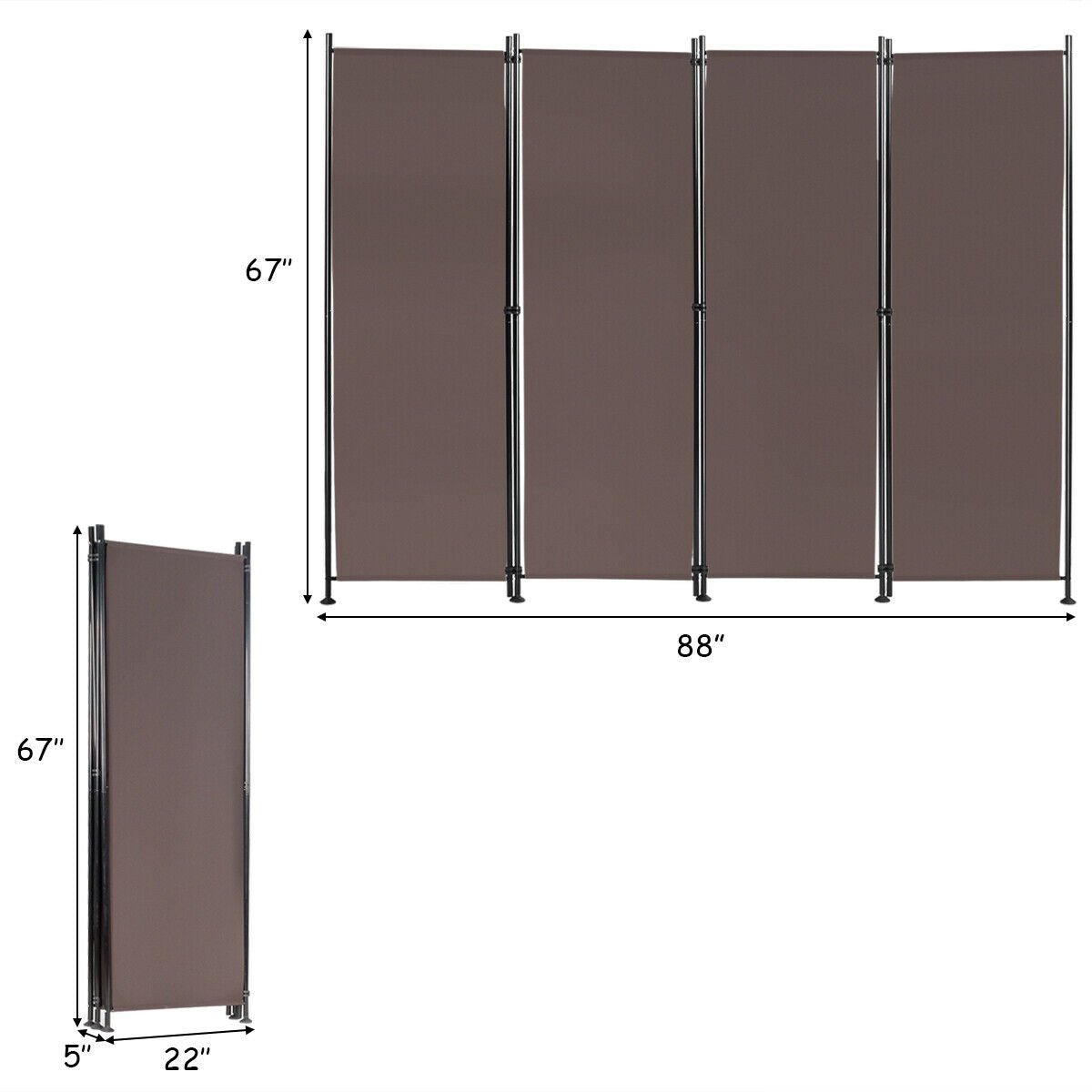 4-Panel Room Divider Folding Privacy Screen with Adjustable Foot Pads