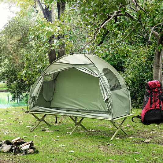Compact Pop Up Portable Folding Outdoor Elevated Camping Cot Tent Combo Set Dark Green - Gallery Canada