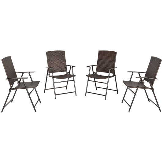 Outdoor Wicker Dining Chair Set of 4, Rattan Foldable Chair with Steel Frame for Garden, Backyard, Porch, Brown - Gallery Canada