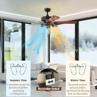 Thumbnail for 52 Inch Ceiling Fan Light with Pull Chain and 5 Bronze Finished Reversible Blades