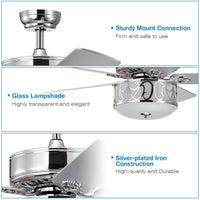 Thumbnail for 52 Inch Ceiling Fan with Light Reversible Blade and Adjustable Speed