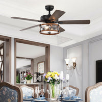Thumbnail for 52 Inch Retro Ceiling Fan Lamp with Glass Shade Reversible Blade Remote Control