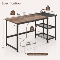 Thumbnail for 59 Inch Industrial Computer Desk with 2 Tier Storage Shelves for Home Office