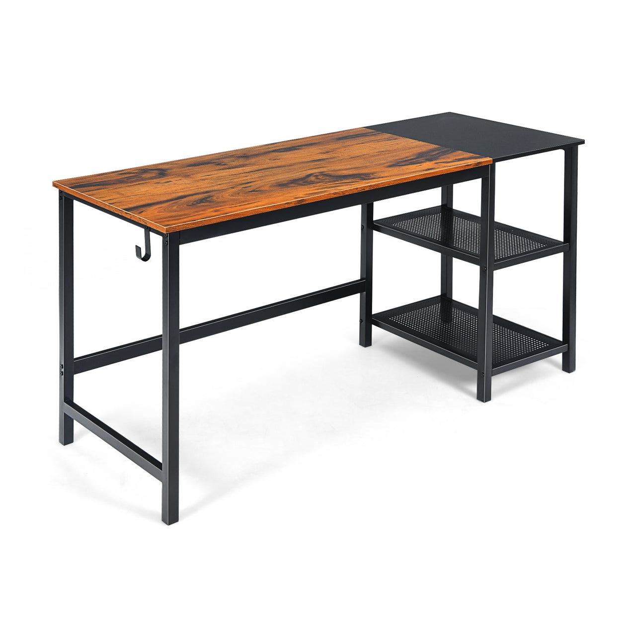 59 Inch Industrial Computer Desk with 2 Tier Storage Shelves for Home Office
