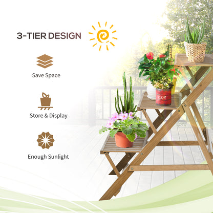3-tier Ladder Plant Stand Foldable Wood Flower Display Shelf for Indoor Outdoor Home Garden, Brown - Gallery Canada