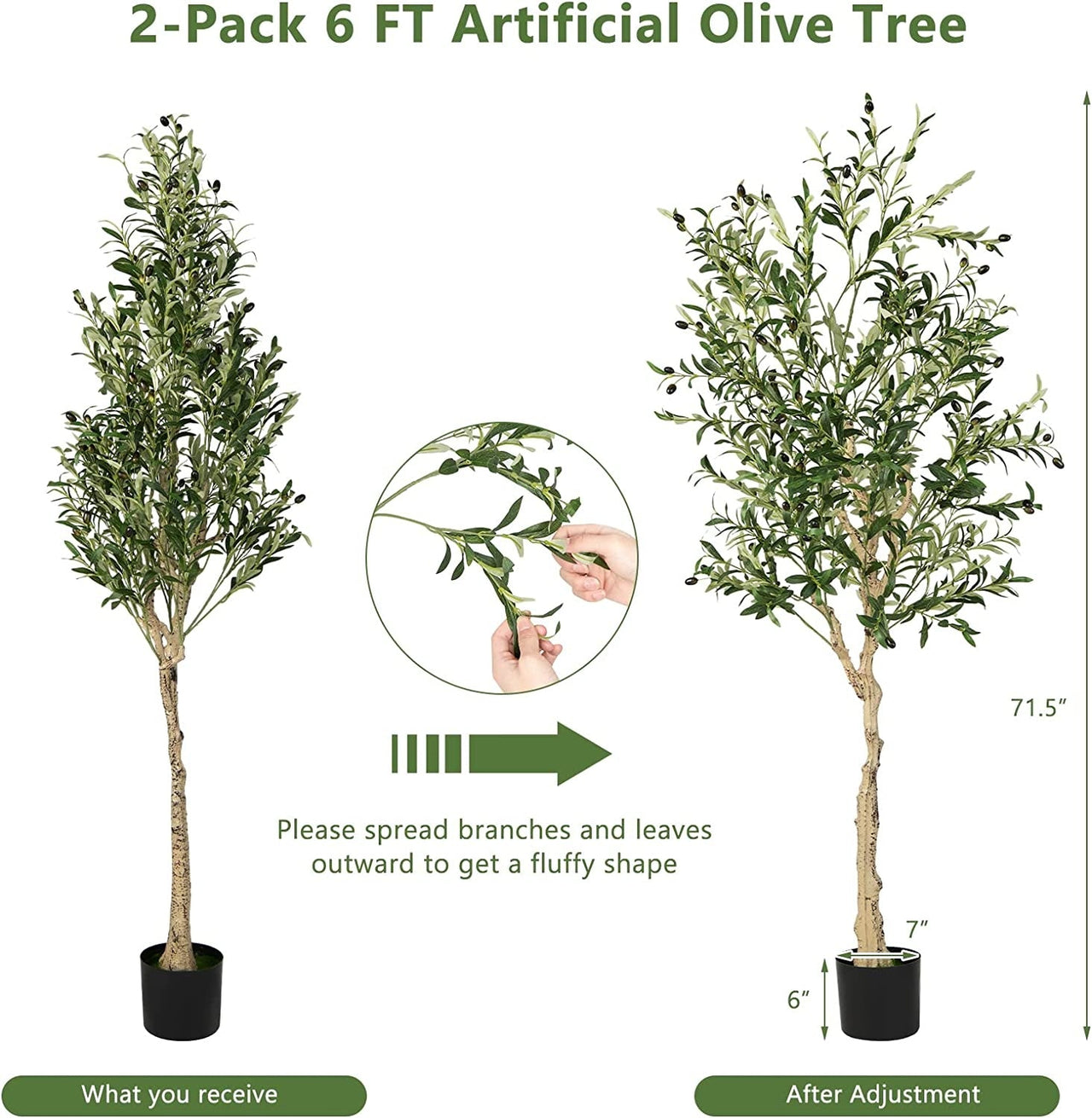 6 Feet Artificial Olive Tree in Cement Pot
