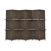 Thumbnail for 6 Panel Folding Weave Fiber Room Divider with 2 Display Shelves