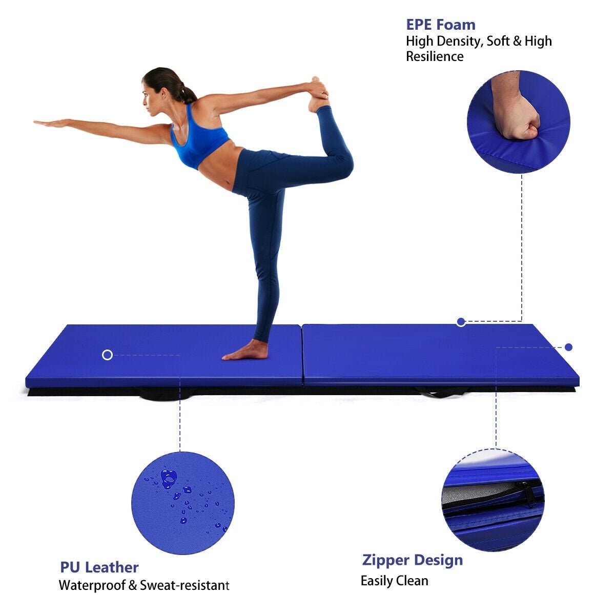 6 x 2 Feet Gymnastic Mat with Carrying Handles for Yoga