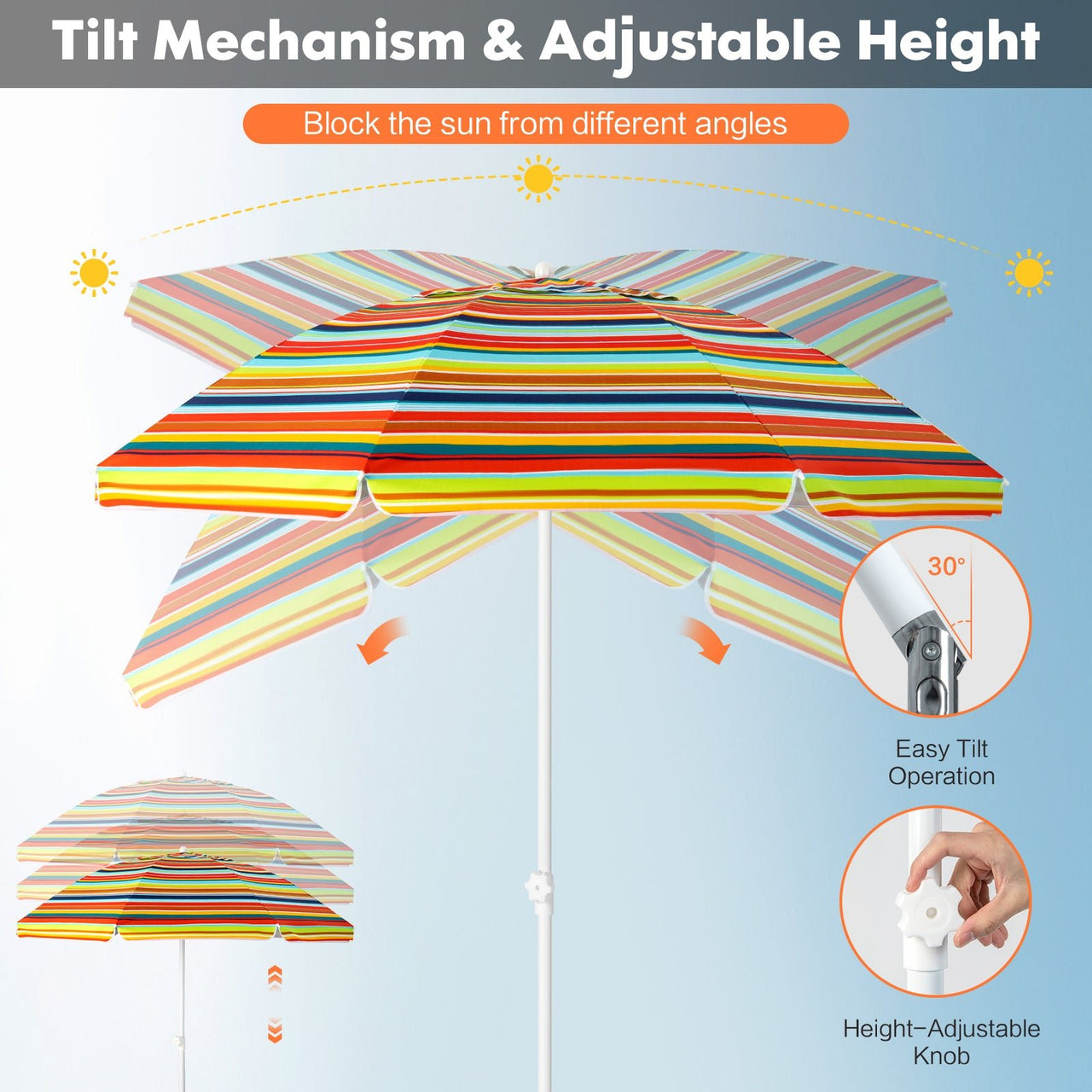 6.5 Feet Patio Beach Umbrella with Waterproof Polyester Fabric