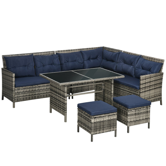 6pcs Outdoor Rattan Sofa Set Garden Wicker Sectional Couch Furniture Set with Dining Table and Chair Dark Blue - Gallery Canada