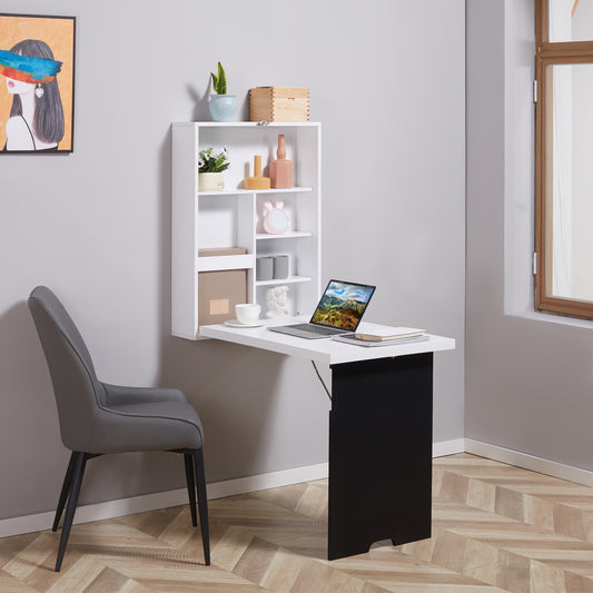 Wall Mounted Table Fold Out Convertible Desk Multi-Functional Standing Desk with Writing Floating Board for Students, White and Black - Gallery Canada
