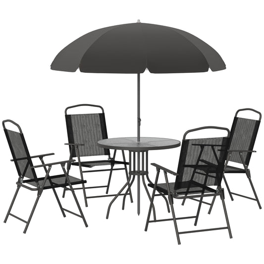 6 Pieces Outdoor Dining Set for 4 with Umbrella Patio Outdoor Furniture Set with Round Table 4 Folding Chairs Black - Gallery Canada