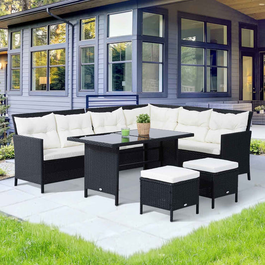 6pcs Outdoor Rattan Sofa Set Garden Wicker Sectional Couch Furniture Set with Dining Table and Chair White - Gallery Canada