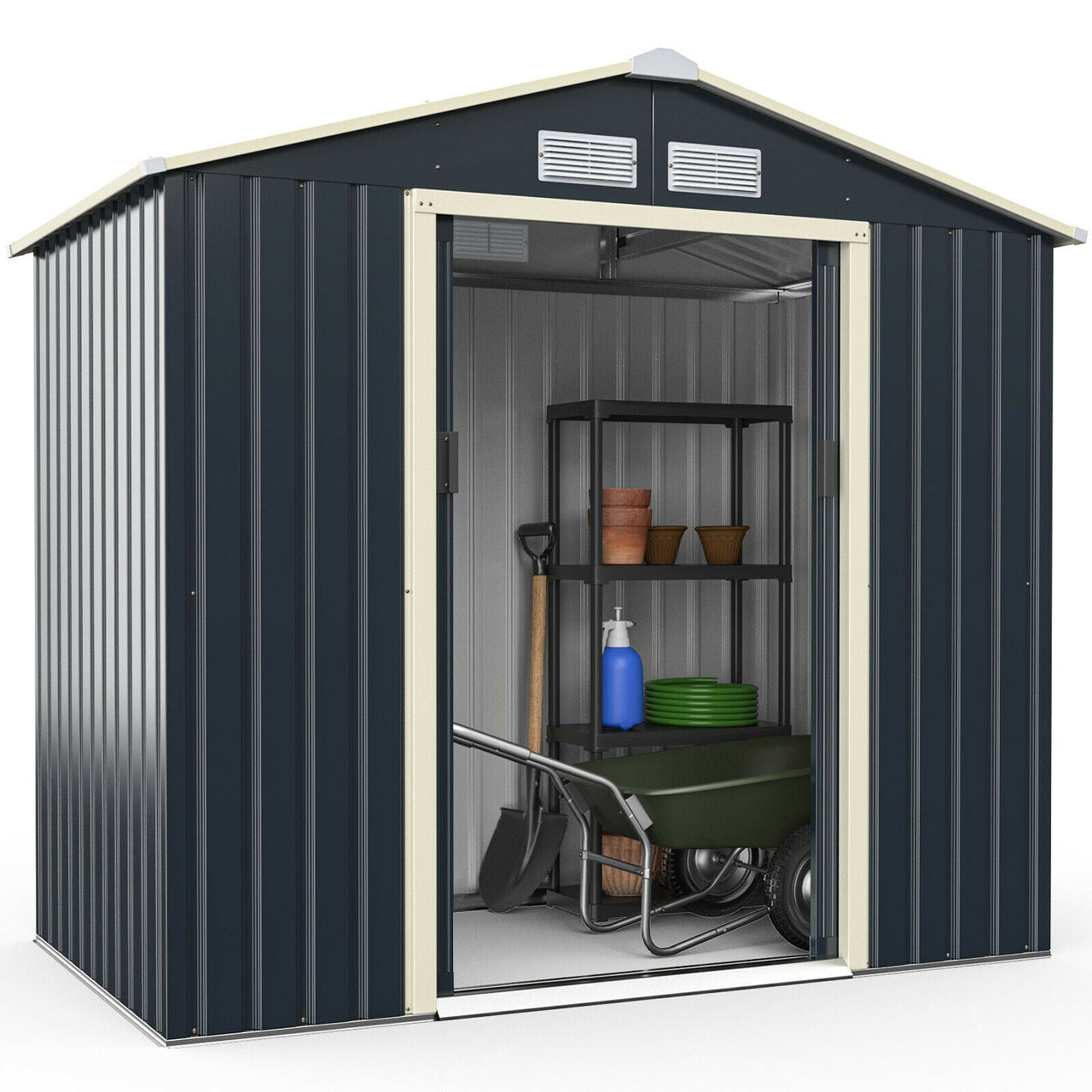 7 X 4 Feet Metal Storage Shed with Sliding Double Lockable Doors