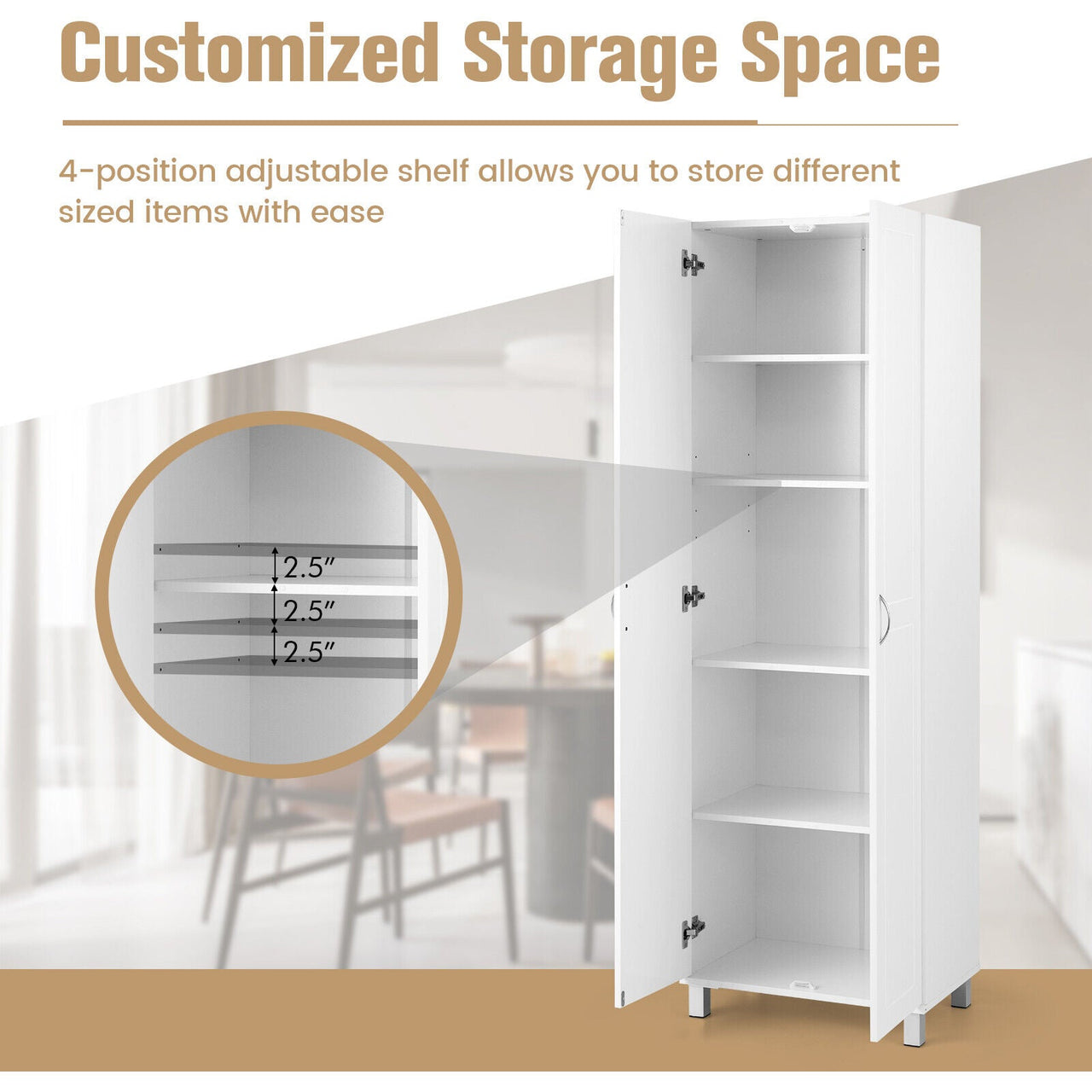 73.5 Inch Freestanding Double Door Tall Versatile Storage Organizer