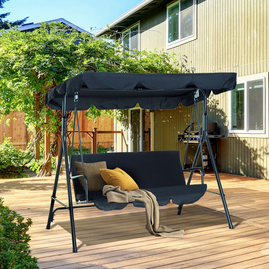 Metal 3-Seater Porch Swing with Stand Outdoor Patio Swing with Canopy Cushioned Garden Lounger Black - Gallery Canada