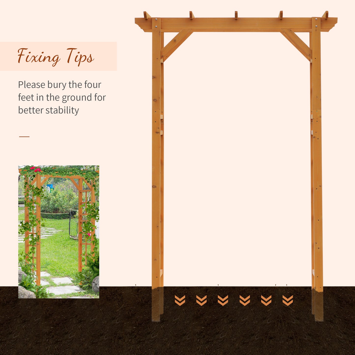 85" Wooden Outdoor Garden Arbor, Garden Arch Trellis for Climbing Vines for Wedding and Ceremony - Orange at Gallery Canada