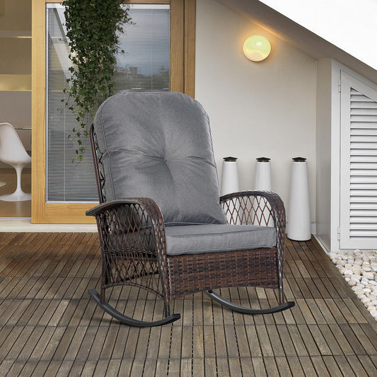 Rattan Rocking Chair, Outdoor Wicker Patio Rocker Chair Furniture with Thick Cushions, for Garden Backyard Porch, Grey - Gallery Canada