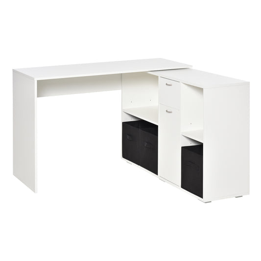 Convertible L-Shaped Computer Desk, Corner Table wth 3 Fabric Storage Boxes, Retractable Home Office Desk, White - Gallery Canada