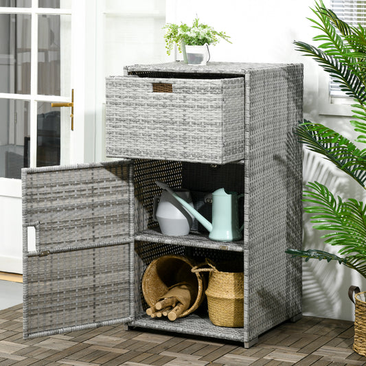 Patio Storage Cabinet, Outdoor Towel Rack for Pool, Waterproof PE Rattan Wicker, Hot Tub Accessory, with Basket Drawer, Mixed Grey - Gallery Canada