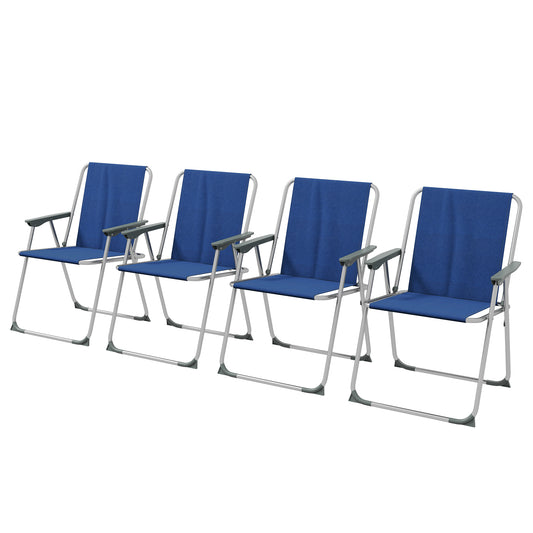 4 Pieces Folding Patio Camping Chairs Set, Sports Chairs for Adults with Armrest, Oxford Fabric Seat, for Garden, Backyard, Lawn, Dark Blue - Gallery Canada