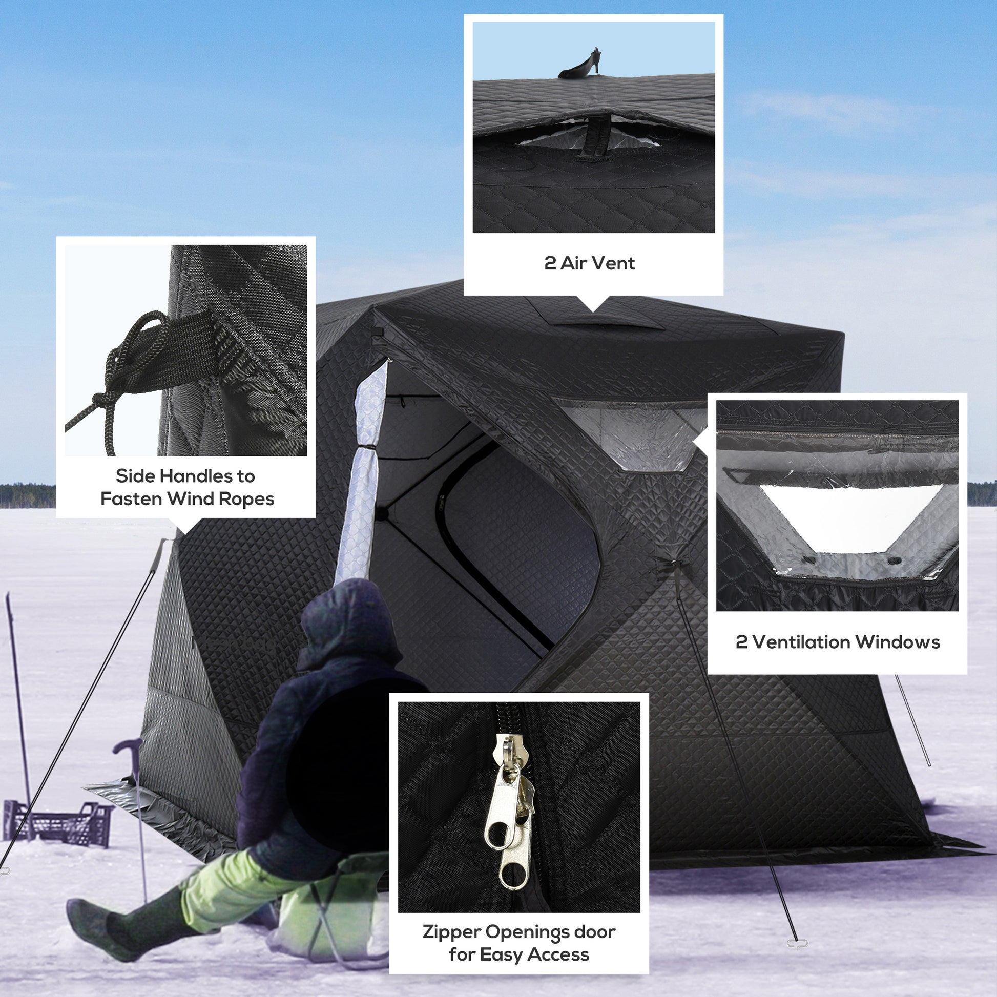 4-Person Insulated Ice Fishing Tent, Portable Ice Fishing Shelter with Ventilation Windows, Carry Bag, Two Doors and Anchors for Low-Temp -22℉ at Gallery Canada