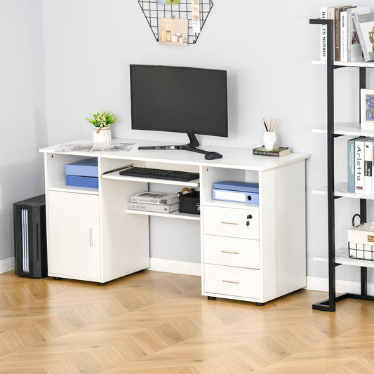 Computer Desk with Keyboard Tray and Drawers, Writing Desk, Home Office Workstation, White - Gallery Canada