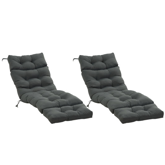 Set of 2 Outdoor Chaise Lounge Cushions, 72" x 22" Patio Lounge Chair Cushions with Ties for Outdoor, Indoor, Dark Grey - Gallery Canada