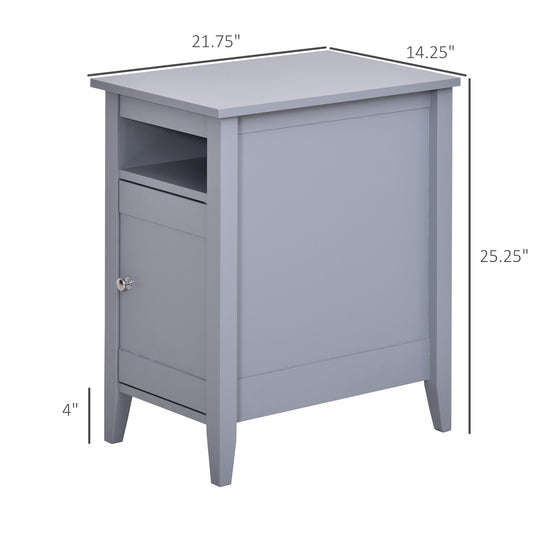 Wooden3-Tier Modern Nightstand with Pullout Shelf, Adjustable Open Shelf, and Door Cabinet, Grey - Gallery Canada