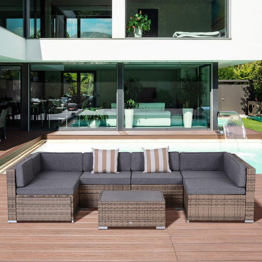 7-Piece Patio Furniture Sets Outdoor Wicker Conversation Sets All Weather PE Rattan Sectional Sofa, Grey - Gallery Canada