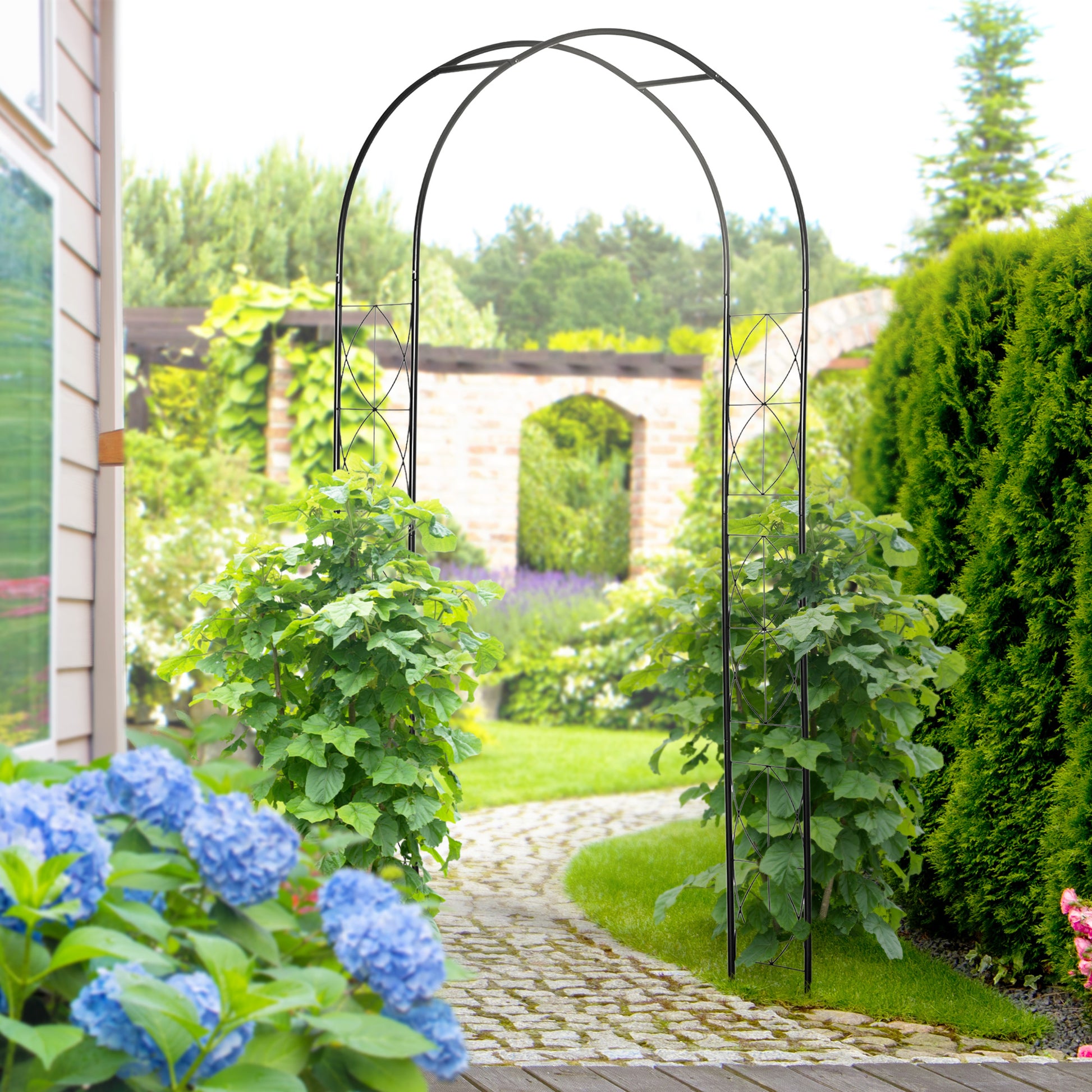 Vintage Style Garden Arch, Patio Outdoor Arbor Metal Trellis Support For Vines, Climbing Plants Decoration, Black at Gallery Canada