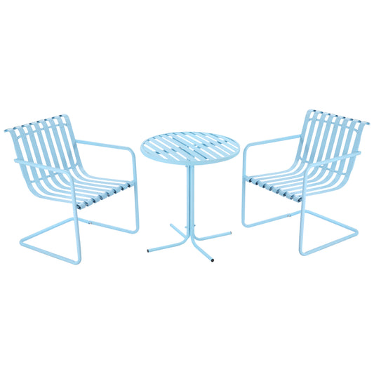 3 Pieces Patio Bistro Set, Metal Frame Garden Coffee Table Set with 2 Chairs &; Round Table for Outdoor Yard Porch Poolside Balcony, Sky Blue at Gallery Canada