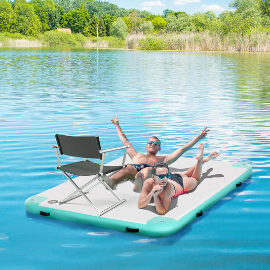 8' x 6' Water Floating Dock, Rafting Inflatable Island with Air Pump and Backpack for Pool, Beach, Ocean, Blue &; Green - Gallery Canada