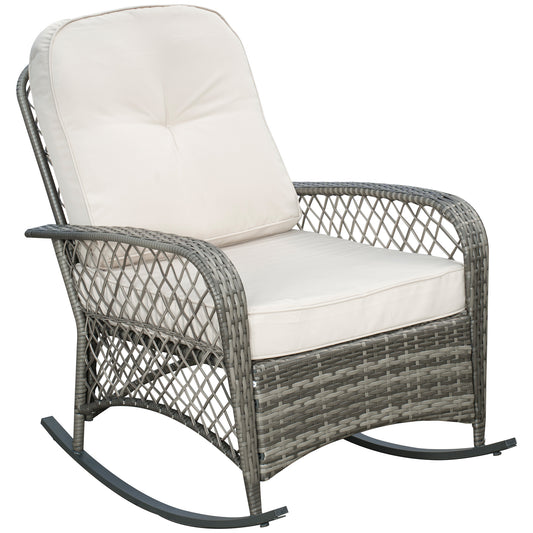 Rattan Rocking Chair, Outdoor Wicker Patio Rocker Chair Furniture with Thick Cushions, for Garden Backyard Porch, Khaki - Gallery Canada