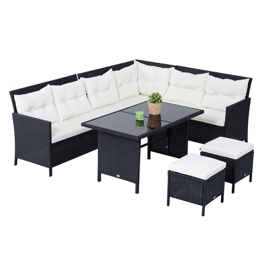 6pcs Outdoor Rattan Sofa Set Garden Wicker Sectional Couch Furniture Set with Dining Table and Chair White - Gallery Canada