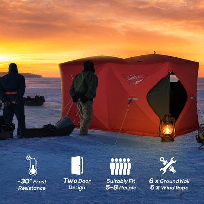 5-8 Person Pop-up Ice Fishing Shelter, Portable Ice Fishing Tent, Red at Gallery Canada