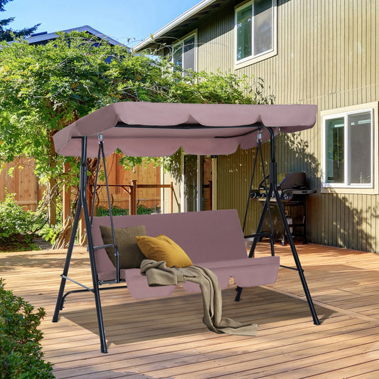 Metal 3-Seater Outdoor Swing Chair Cushioned Porch Swing Garden Lounger Patio Hammock with Frame and Canopy Brown - Gallery Canada