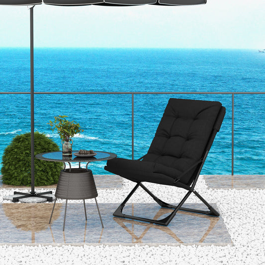 Outdoor Folding Lawn Chair, Foldable Chair with Cushion, Armrest and Steel Frame for Poolside, Deck, Backyard - Gallery Canada