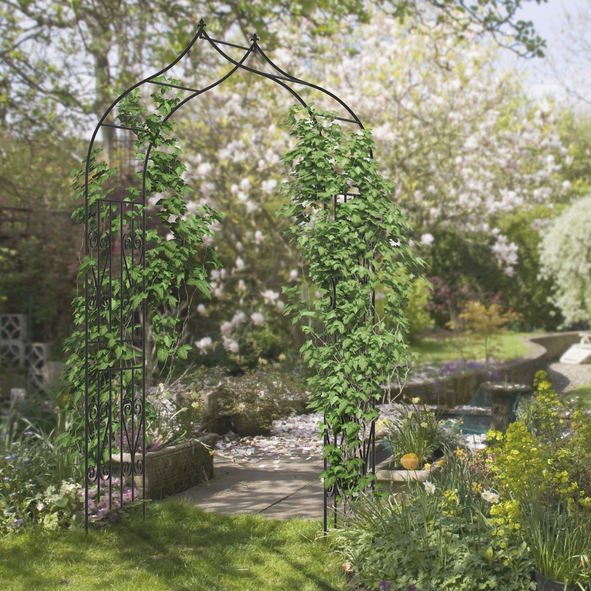 8.7FT Garden Arch Trellis, Outdoor Wedding Arbor for Ceremony with Scrollwork Design for Climbing Roses, Vines and Plants at Gallery Canada