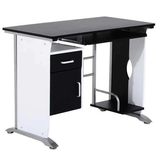 Computer Desk Table Home Office Furniture with Keyboard Tray and CPU Stand, Black and White - Gallery Canada