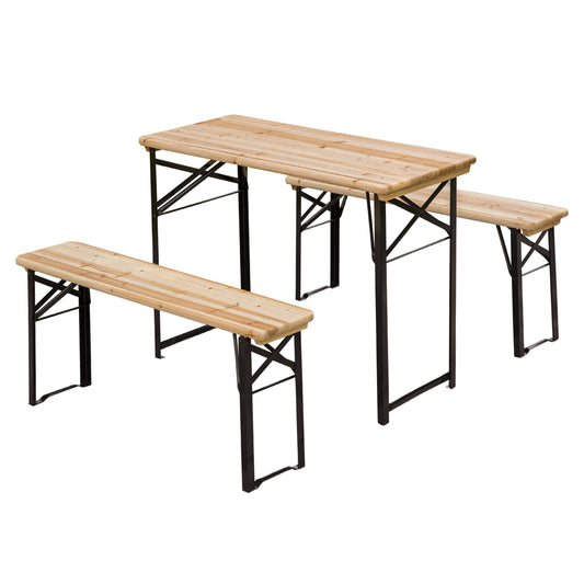 3 Pieces Folding Picnic Table Set, Portable Folding Picnic Table Set, 1 Picnic Table and 2 Benches, Natural - Gallery Canada