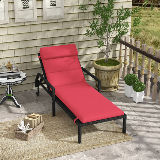 Patio Chaise Lounge Chair Cushion Replacement Sun Lounger Pads with Headrest and Ties, Wine Red - Gallery Canada