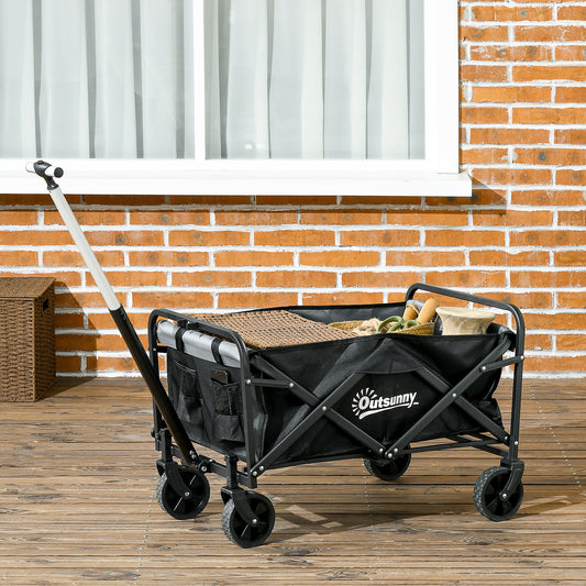 Steel Frame Folding Garden Cart, Collapsible Wagon with Telescopic Handle and All-Terrain Wheels - Gallery Canada