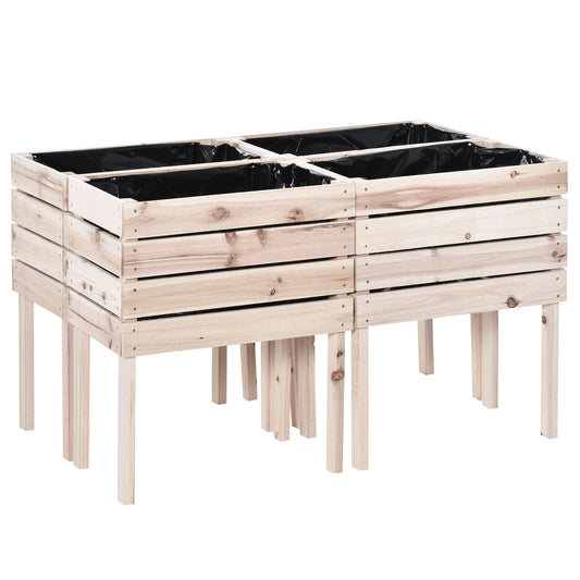 4PCS Wooden Raised Beds for Garden, DIY Shape Elevated Planter Box Kit with Bed Liner for Flowers Vegetables, Outdoor Indoor Planting Box Container - Gallery Canada