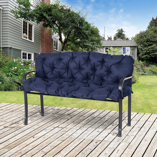 3 Seater Outdoor Seat Pads Bench Swing Chair Replacement Cushions Backrest for Patio Garden, Dark Blue - Gallery Canada