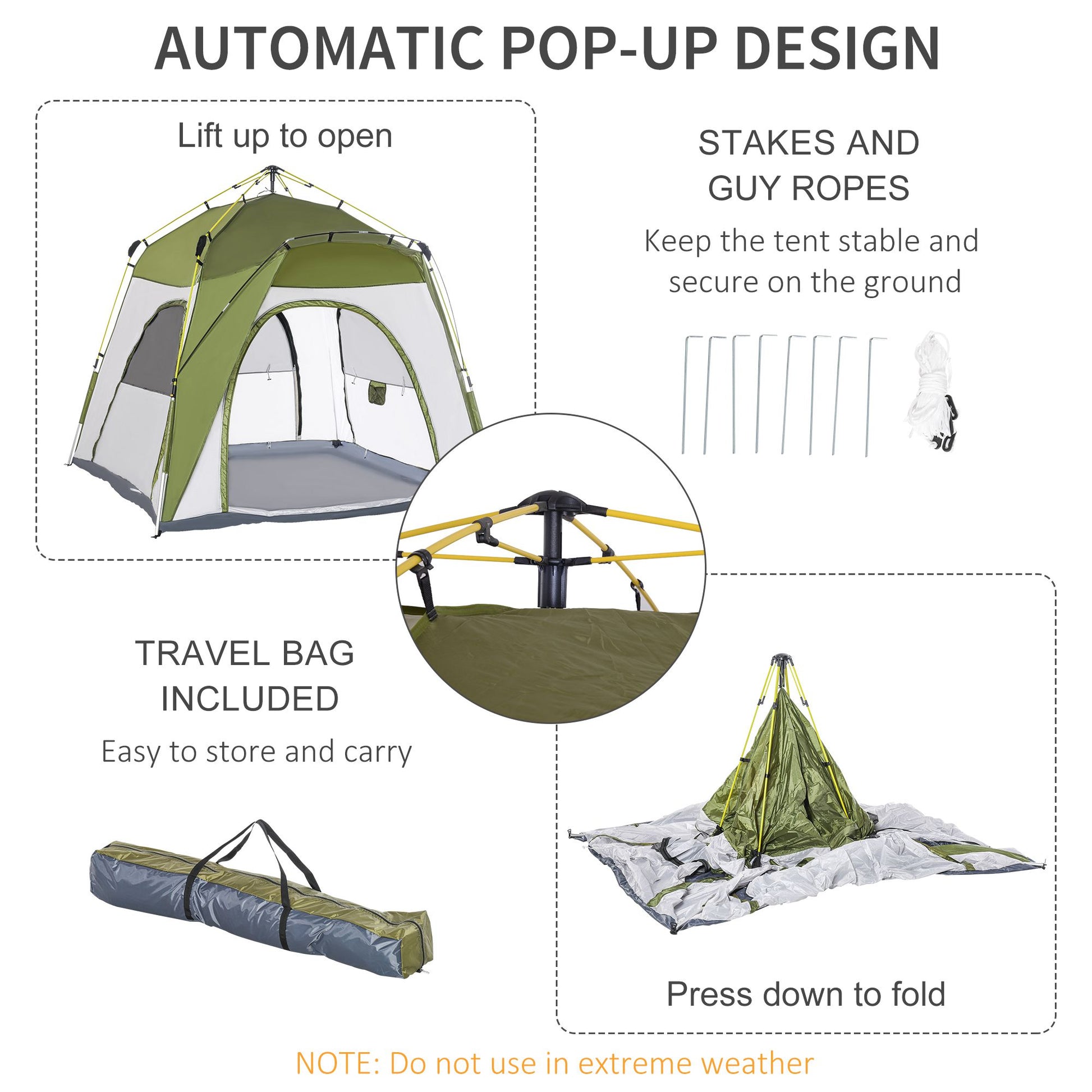 Pop Up Camping Dome Tent Portable with 4 Doors and 4 Windows for 4 Person, Green at Gallery Canada