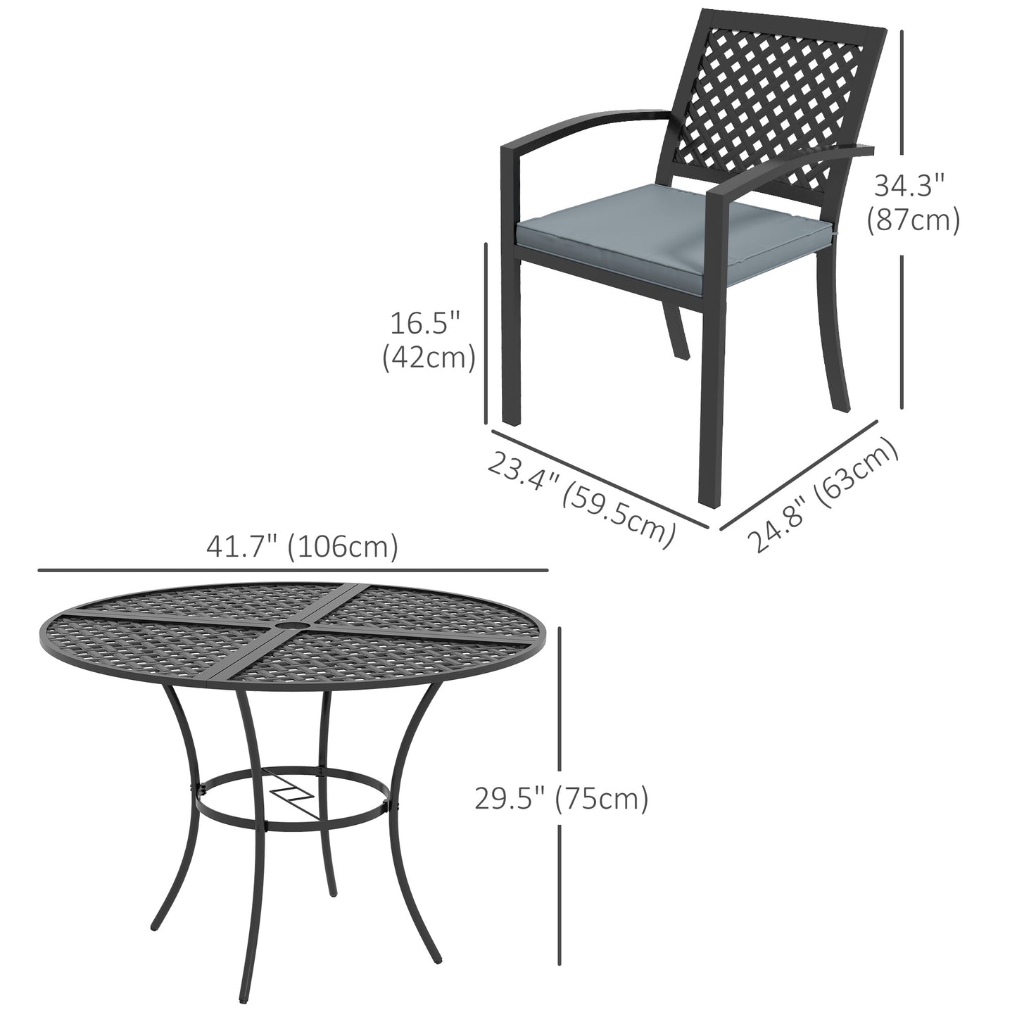 5-Piece Outdoor Dining Set with 4 Stackable Cushioned Armchairs, Patio Furniture Sets with Umbrella Hole Metal Plate Table, for Garden Deck Poolside Lawn Yard, Grey - Gallery Canada