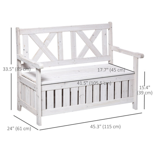 Wooden Outdoor Storage Bench 2-Person Patio Bench with Louvered Side Panels and X-Shape Back for Garden, Patio, White at Gallery Canada