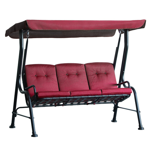 3-Person Porch Swing Patio Swing Chair with Canopy for Patio, Garden, Backyard, Poolside, Wine Red - Gallery Canada