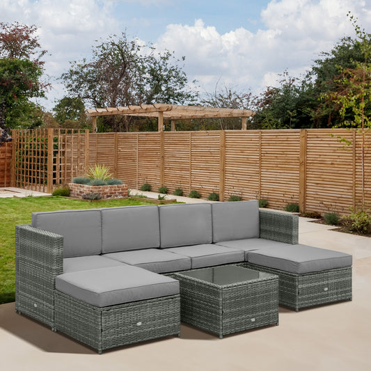7pcs Wicker Rattan Sectional Set Outdoor Patio Sofa Table Footstools Set Garden Furniture with Cushions, Grey - Gallery Canada